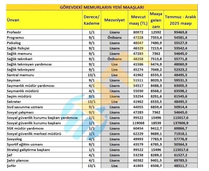 Memur maaş zammı son dakika 2025 hesaplaması: Öğretmen, doktor, polis, hemşire, mühendis, zabıta, bekçi maaşları ne kadar oldu? - 12