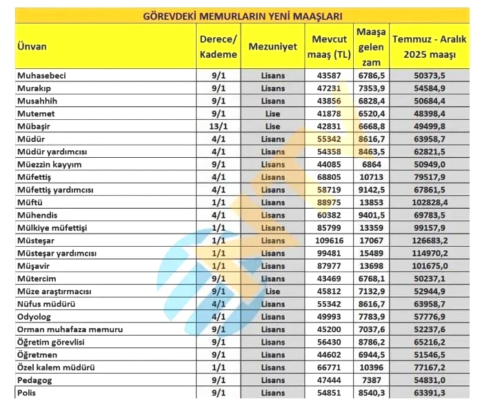 Memur maaş zammı son dakika 2025 hesaplaması: Öğretmen, doktor, polis, hemşire, mühendis, zabıta, bekçi maaşları ne kadar oldu? - 11